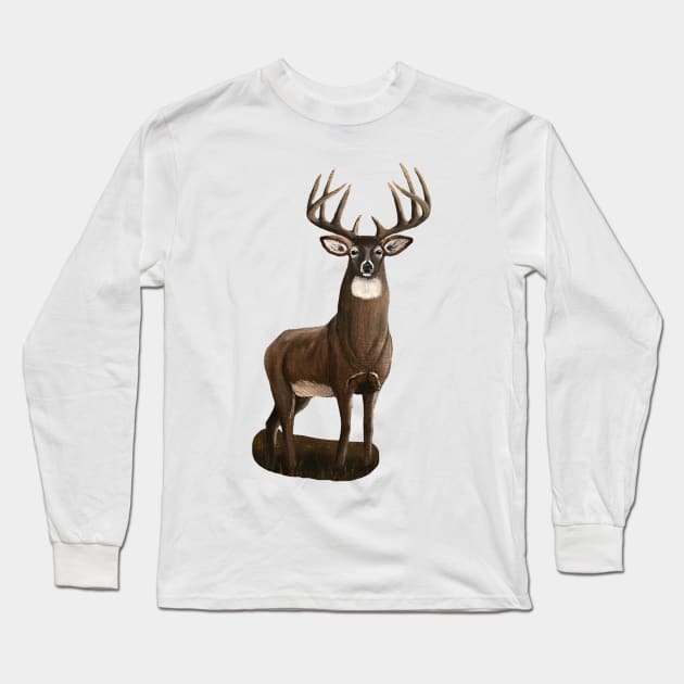 Whitetail Deer Graphic Long Sleeve T-Shirt by SistersInArtN